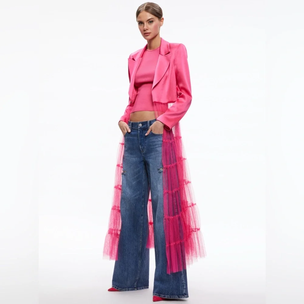 NWT Alice & Olivia Everly Tulle blazer candy pink sz sm - Picture 1 of 14